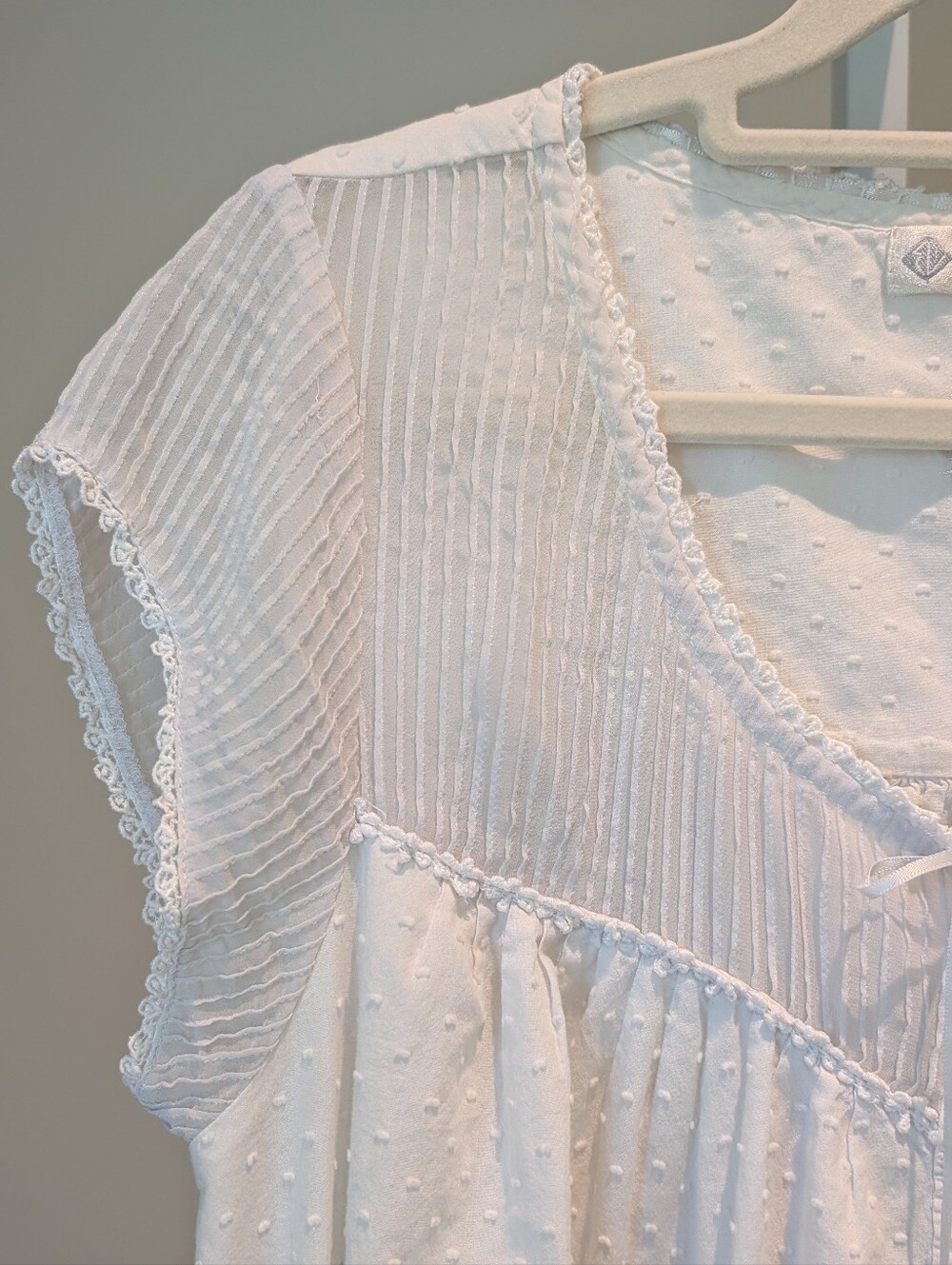 VTG Eileen West Nightgown Nap Dress Traditional Swiss Dot Ruffle Cottagecore S - Picture 3 of 9
